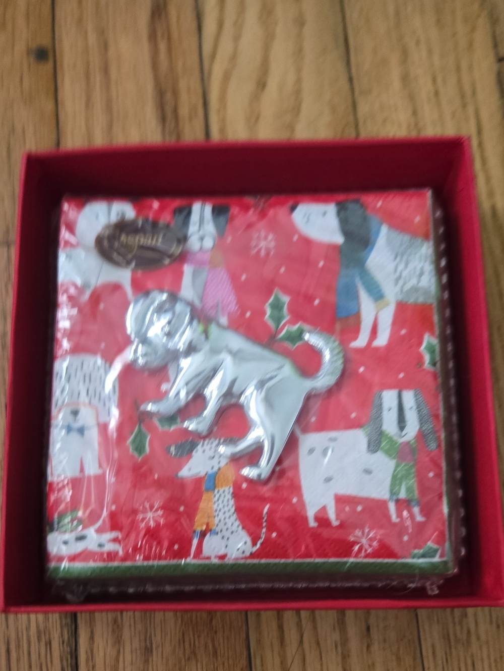 Mariposa Holiday Dog Napkin Set with Silver Dog Accent -